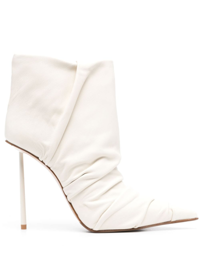 Shop Le Silla Fedra 120mm Ruched Leather Ankle Boots In Neutrals