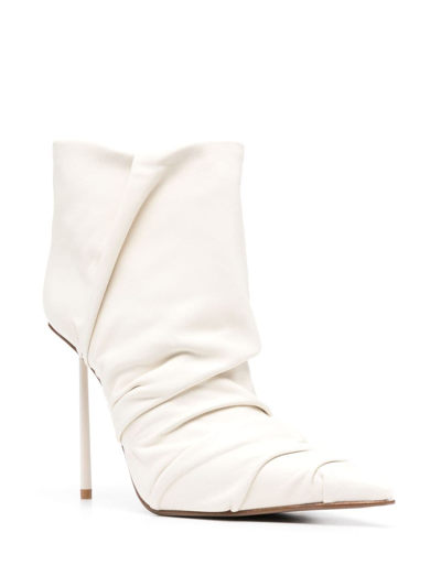 Shop Le Silla Fedra 120mm Ruched Leather Ankle Boots In Neutrals