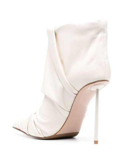 Shop Le Silla Fedra 120mm Ruched Leather Ankle Boots In Neutrals