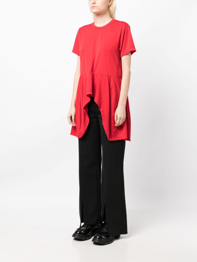 Comme Des Garçons High-low Hem Panelled T-shirt In Red