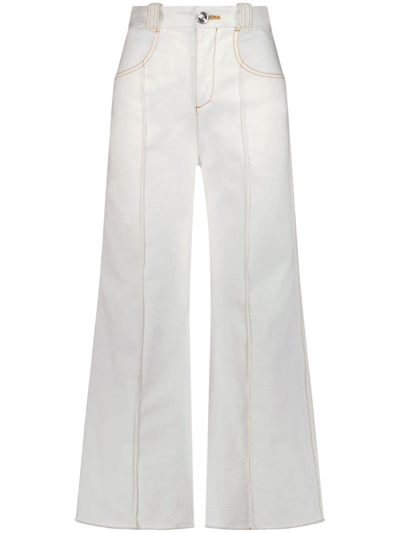 Shop Giambattista Valli Wide-leg Contrast-stitch Jeans In White