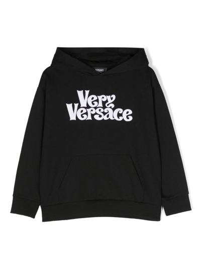 Shop Versace Logo-print Cotton Hoodie In Black