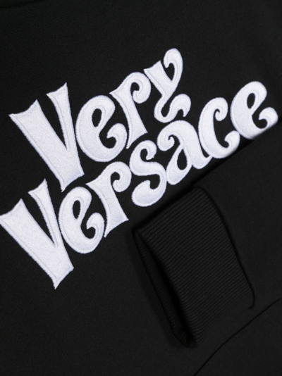 Shop Versace Logo-print Cotton Hoodie In Black