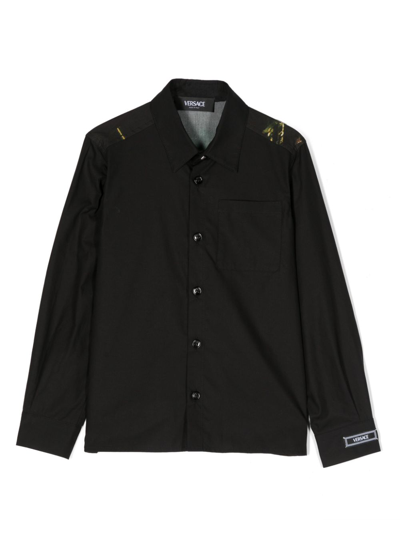 Shop Versace Graphic-print Long-sleeve Shirt In Black