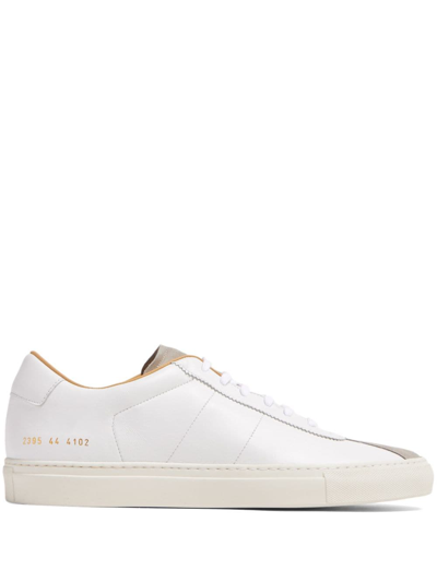 Shop Common Projects Logo-stamp Suede Sneakers In White