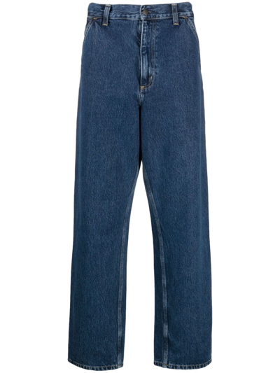 Shop Carhartt Logo-patch Straight-leg Jeans In Blue