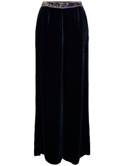 Shop Camilla High-waisted Velvet Trousers In Blue