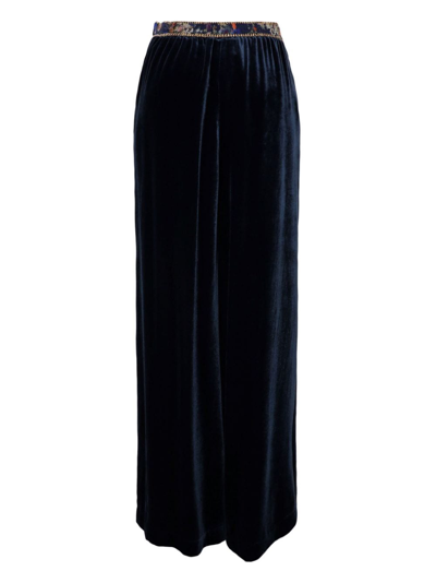 Shop Camilla High-waisted Velvet Trousers In Blue
