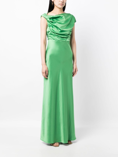 Shop Paris Georgia Davie Asymmetric Draped Satin Gown In Green
