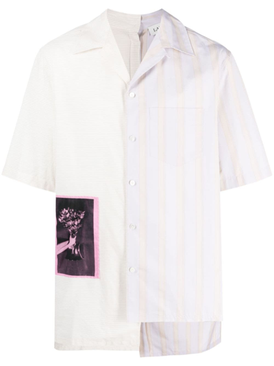 Shop Lanvin Asymmetric Patchwork Cotton Shirt In Neutrals