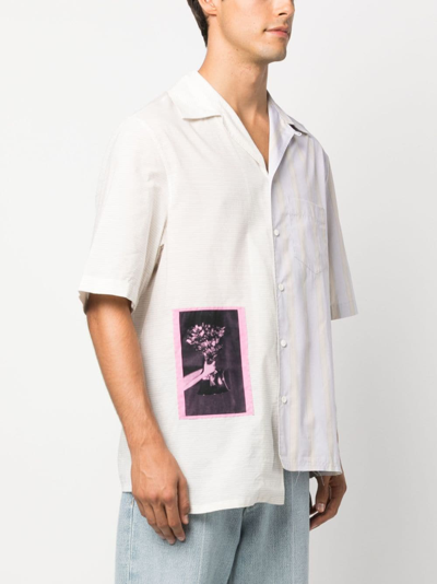 Shop Lanvin Asymmetric Patchwork Cotton Shirt In Neutrals
