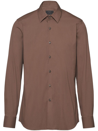 Shop Prada Long-sleeve Cotton Shirt In Brown