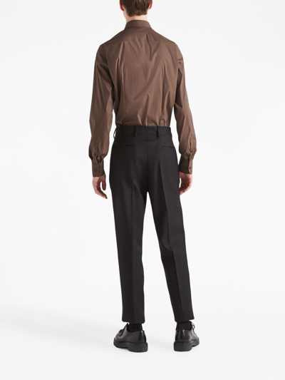 Shop Prada Long-sleeve Cotton Shirt In Brown