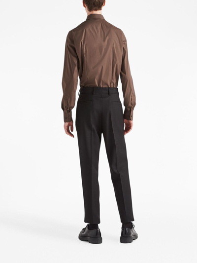 Prada Long-sleeve Cotton-blend Shirt In Brown