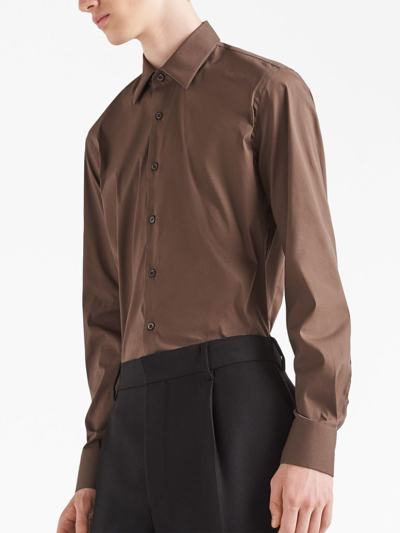 Shop Prada Long-sleeve Cotton Shirt In Brown