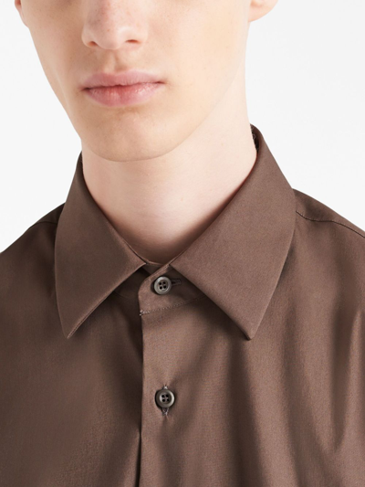 Prada Long-sleeve Cotton-blend Shirt In Brown