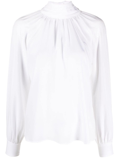 Shop Cenere Gb Mock-neck Silk Blouse In White