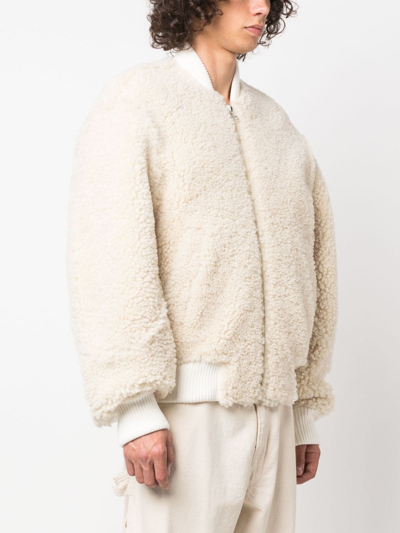 Shop Jacquemus Le Blouson Pilou Shearling Bomber Jacket In White