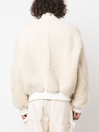 Shop Jacquemus Le Blouson Pilou Shearling Bomber Jacket In White