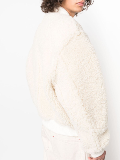 Shop Jacquemus Le Blouson Pilou Shearling Bomber Jacket In White