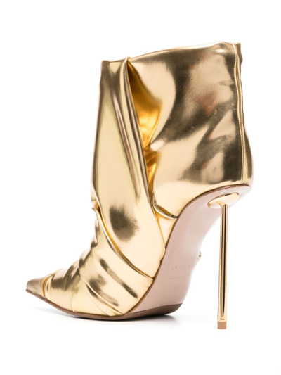 Le Silla Fedra 120mm Ruched Leather Ankle Boots In Gold