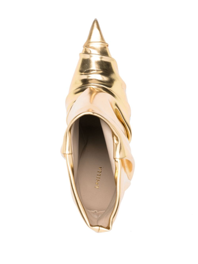 Le Silla Fedra 120mm Ruched Leather Ankle Boots In Gold