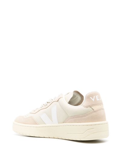 Shop Veja V-90 Panelled Low-top Suede Sneakers In Neutrals