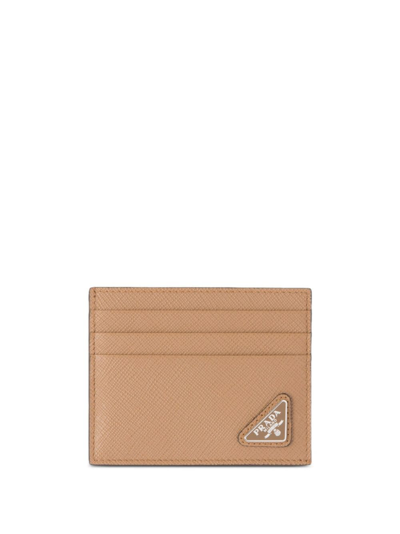 Shop Prada Logo-plaque Leather Cardholder In Brown
