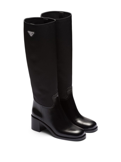 Shop Prada Triangle-logo Knee-high Boots In Black