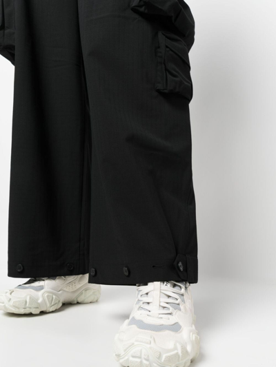Shop Y-3 Wide-leg Cotton Cargo Trousers In Black