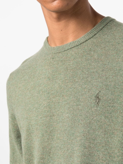 Shop Polo Ralph Lauren Logo-embroidered Wool Jumper In Green