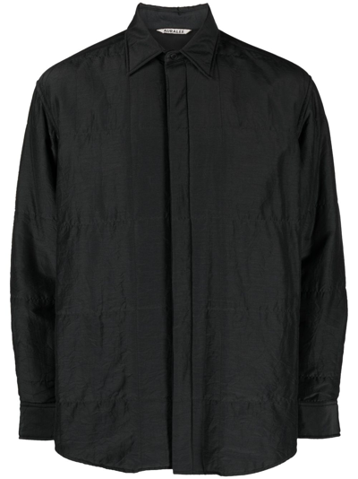 Shop Auralee Quilted Cotton-silk Blend Shirt In Black