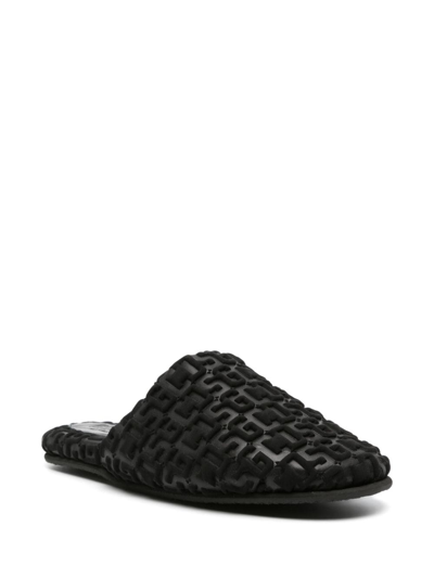 Shop Gcds Logo-embossed Monogram Slippers In Black