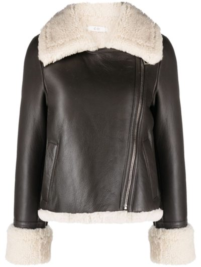 Shop Co Shearling-trim Leather Jacket In Brown