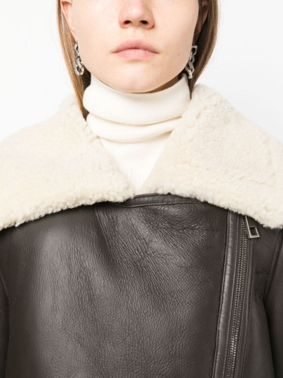 Shop Co Shearling-trim Leather Jacket In Brown