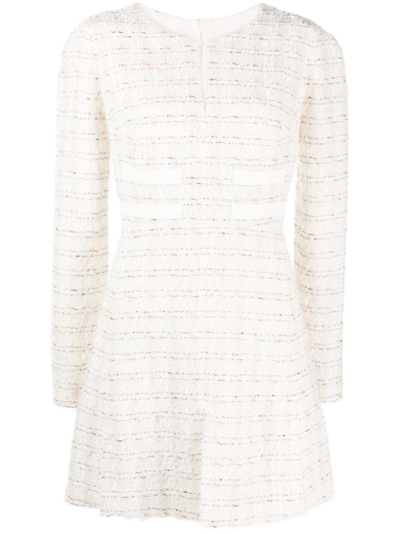 Shop Giambattista Valli Long-sleeve Tweed Minidress In Neutrals