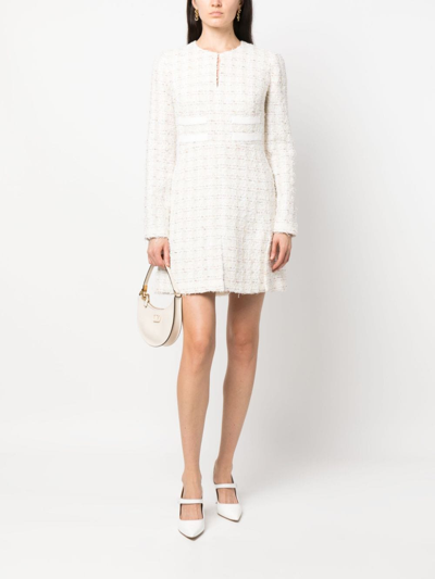 Shop Giambattista Valli Long-sleeve Tweed Minidress In Neutrals