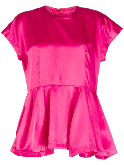 Shop Comme Des Garçons Ruffle-hem Satin Blouse In Pink