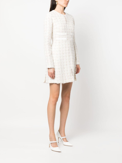 Shop Giambattista Valli Long-sleeve Tweed Minidress In Neutrals