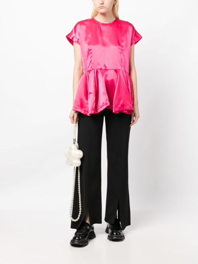 Shop Comme Des Garçons Ruffle-hem Satin Blouse In Pink