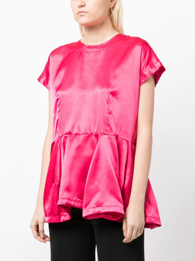 Shop Comme Des Garçons Ruffle-hem Satin Blouse In Pink