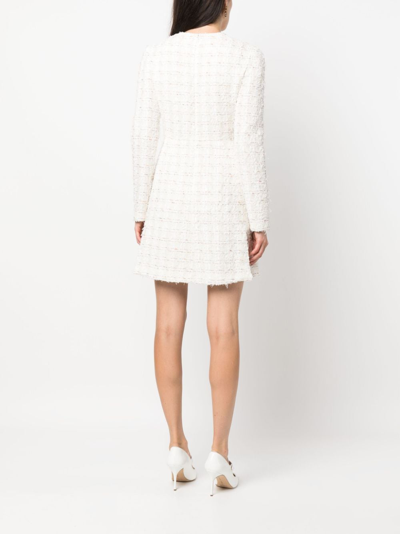 Shop Giambattista Valli Long-sleeve Tweed Minidress In Neutrals