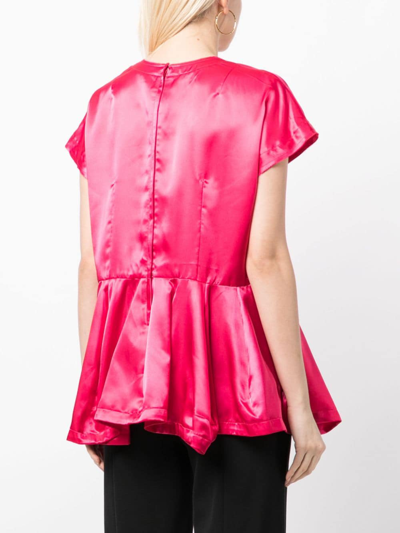 Shop Comme Des Garçons Ruffle-hem Satin Blouse In Pink