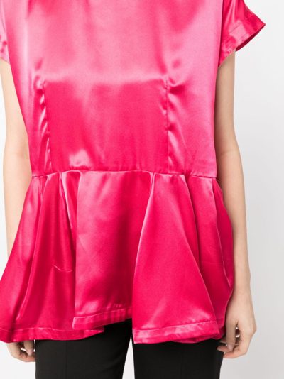 Shop Comme Des Garçons Ruffle-hem Satin Blouse In Pink