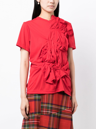 Shop Comme Des Garçons Asymmetric Gathered-detailing T-shirt In Red