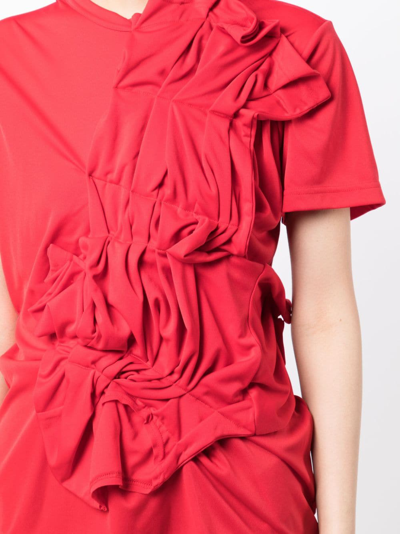 Shop Comme Des Garçons Asymmetric Gathered-detailing T-shirt In Red