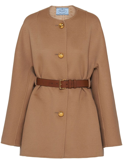 Shop Prada Single-breasted Wool Caban Jacket In Brown