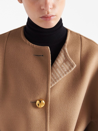 Prada Belted Wool Coat In Brown
