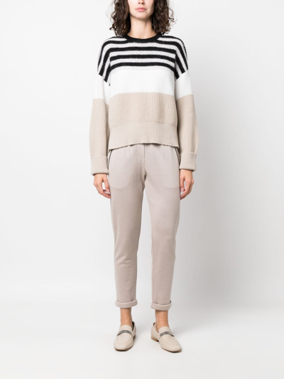 Shop Brunello Cucinelli Stripe-pattern Knitted Jumper In Neutrals