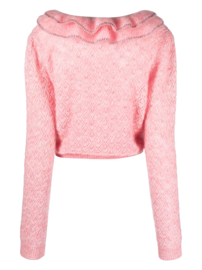 Shop Alessandra Rich Ruffle-trim Mohair-blend Cardigan In Pink